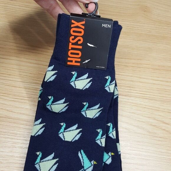 HOT SOX Mens Dress Socks Navy Origami Swan Crane Bird - Picture 2 of 3